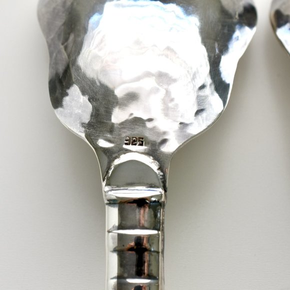 Sterling Silver 925 with Natural Horn handle Serving Spoons Set 2 - Picture 10 of 13